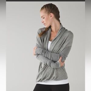 lululemon athletica Heather Gray Draped Ribbed Open Cardigan